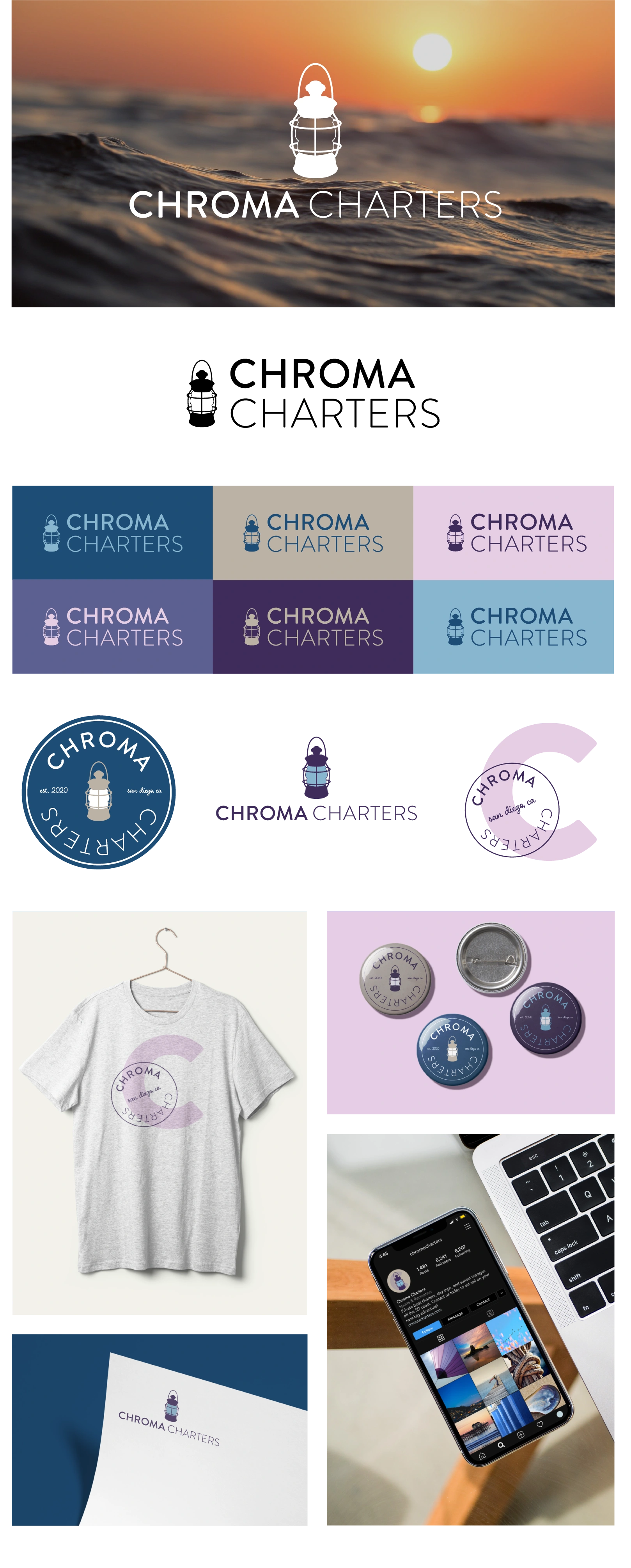 Final product of a branding challenge run by Michelle Wintersteen of Kiss My Aesthetic. Chroma Charters is a fictional boat chartering company based out of San Diego.