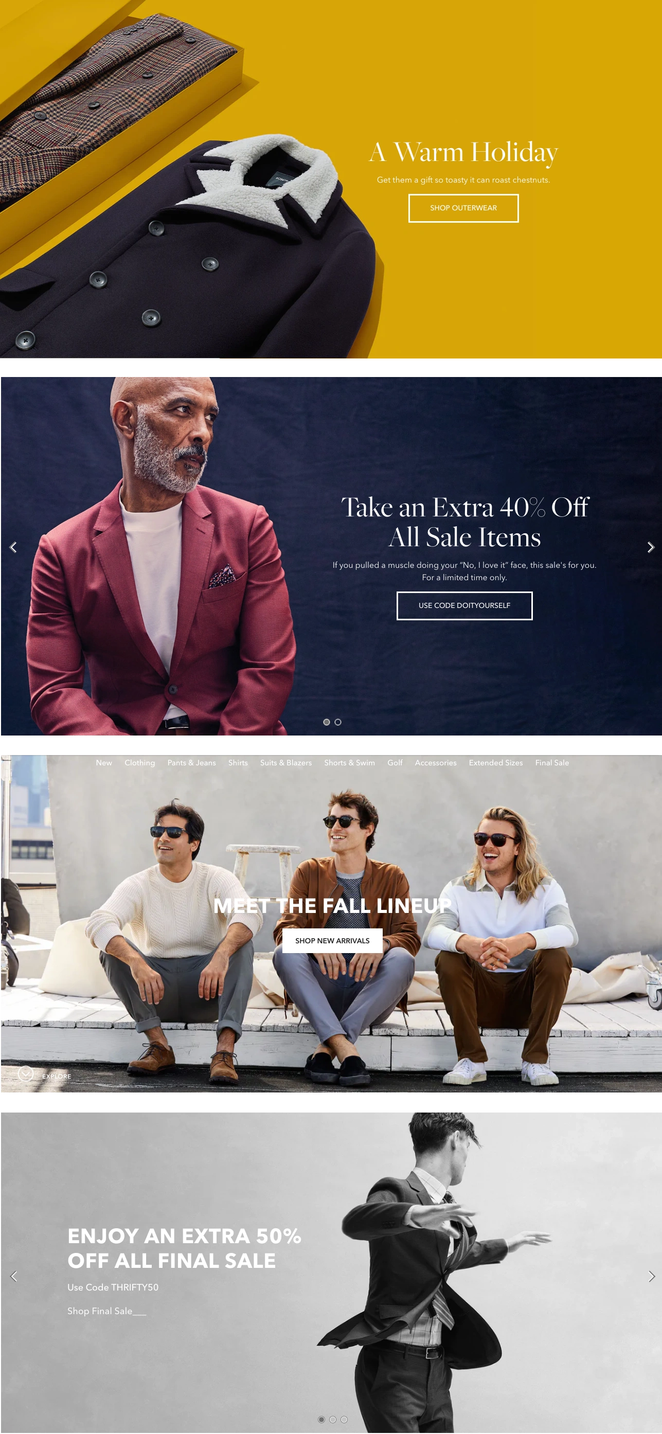 Select examples of Bonobos homepage content I worked on, in collaboration with the Site Merchandising team.